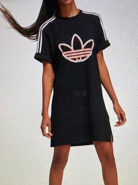 Adidas Round Neck Short Sleeve Black Mini Dress Women Size L